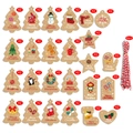 Set di 48 etichette natalizie in carta kraft con motivi festivi e corda di cotone - Stile S870 Con Spago Rosso Bianco / 50 Etichette + 50 Corde
