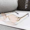 Rimless geometric sunglasses with gold metal devil claw temples and brown tinted lenses - Gold Frame Champagne Lens