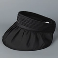 Detail of black organza sun visor hat showing pleated wide brim and layered fabric texture - M (56-58cm) / Black