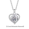 Silver 925 heart pendant necklace with a 1 carat round moissanite stone center - 925 Sterling Silver (White Gold Plated) / 1 Carat Moissanite
