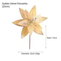 Fleur de Noël dorée en velours de 25cm avec bords brillants et tige de 15cm pour décor - Or