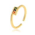 Golden adjustable open ring featuring four colorful zircons in green, blue, orange, and red - Four Color Gemstone Style (J1064)