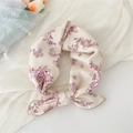 Ivory cotton-linen scarf with vintage burgundy rose print in a knotted style - Line Flower Beige Yellow