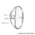 Silver stainless steel double ring cuff with pink zircon accents and dimensions shown - ID 6.0cm/W 2.0cm / Silver White Zircon Horseshoe