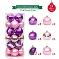 24-pack of pink and purple Christmas ornaments with assorted glitter and painted patterns - Pink & Purple