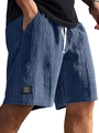 Men's navy blue casual knit shorts with drawstring waist and textured fabric - Navy Blue