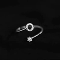 Minimalist silver alphabet ring with sparkling micro-pave diamonds and single zircon - Letter O