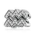 S925 sterling silver Aquarius zodiac charm bead with sparkling white cubic zirconia stones - Aquarius