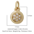 Macro detail of gold round cubic zirconia charm with precise size and weight dimensions - White Zirconia Style 2 / Gold