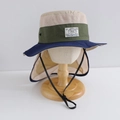 Detail of outdoor sun hat with breathable mesh panels and protective neck flap - 55cm approx 6-12Y / Army Green Navy