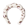 Padded leopard print sponge headband in white and brown plush fabric for women - Pink Dotted Leopard Headband