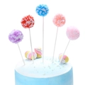 Five-piece colorful pom-pom cake toppers in blue, red, purple, and pink for party decor - 5pcs Yarn Balls - Dark Colors