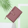 Minimalist dusky pink pebbled leather small zipper wallet for women with card slots - Watermelon red