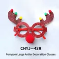 Sparkly red reindeer antler glasses with colorful pompoms and red plush nose decor - Pompom Large Reindeer Antler Glasses (Red Frame)