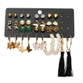 6-piece vintage gold hoop earring set with faux pearls and varied charms on display - Note Airplane Butterfly Tassel Black Gold Set (53580)