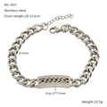 Silver stainless steel Cuban chain bracelet with crystal rectangular bar and lobster clasp - Screw Decoration Hollow Plate Style (ZYS1831)