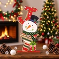 Decorazione natalizia JOY in legno con pupazzo di neve e motivi festivi su base rossa - Pupazzo di Neve-JOY