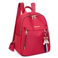 Women's red Oxford backpack with golden logo, large capacity and bear charm accessory - Red
