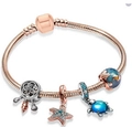 Rose gold snake chain bracelet with blue starfish, sea turtle, and dreamcatcher charms - 16cm / Style C2/Rose Gold Dreamcatcher Starfish Turtle