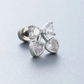 Silver bow stud earring with heart cubic zirconia drops and screw back closure - White Heart Cherry Bow Style (A88-6#)