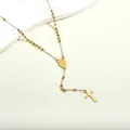 Gouden roestvrijstalen rozenkrans ketting met religieuze medaille en kruis hanger - 3 mm Kraal/Sint Benedictus Medaillon