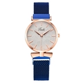 Women's quartz watch featuring a rose gold case and blue magnetic Milanese strap - Blue