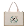 Linen canvas tote bag with floral patterns and black letter Z on the front - Butterfly Floral Letter Z