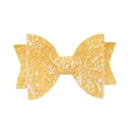 Close-up of a sparkling gold glitter bow charm accessory for tumblers with a shiny finish - Yellow