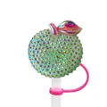Green apple straw cover with shiny rhinestones and pink silicone ring for 10mm straws - Green Rhinestone Apple