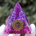 Handmade purple crystal Orgone pyramid with Om symbol and gold foil in resin - Purple Wealth Accumulator / Small