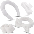 White flannel spa set featuring a bow headband, twist hair hoop, clip, and soft wristbands - White Comprehensive Hair Accessory Set