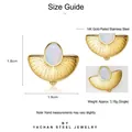 Bohemian fan-shaped stud earrings in 14K gold-plated steel with oval opal inlay - Gold with Cream White (Opal)