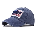 Distressed dark blue cotton baseball cap with New Yorker Style embroidery - Navy Blue