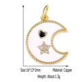 Copper celestial pendant with white enamel moon, black heart, and zircon star detail - White Moon Heart Star