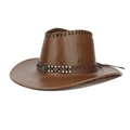 Bruine vintage cowboyhoed van imitatieleer met stiksels, klinknagels en kwastjes - Tan