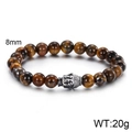 Tiger eye bead bracelet with silver buddha head, 8mm natural stones, 20g weight - Tiger Eye Simple Buddha Style (KB60924-BD) / Bead Diameter 8mm