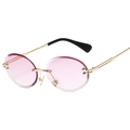 Rimless oval sunglasses with pink gradient lenses and elegant gold metal temples - Gold Frame Purple Gradient