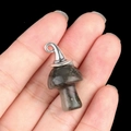 Wizard hat mushroom pendant crafted from dark natural crystal and silver metal - Gun Black Cap / African Blood Stone
