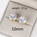 Detail of 10mm round cubic zirconia stud earrings in gold setting with 3.5g weight info - 10mm / Gold