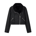 Giacca da aviatore corta nera foderata in pelliccia sintetica con colletto e zip metalliche - XS / Nero