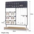 Large capacity jewelry organizer with black metal hooks and solid wood base 35x30cm - Black