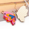 Schmetterling-Anhänger mit rosa gelber blauer Emaille und vergoldeter strukturierter Rückseite - Rosa Bedruckter Schmetterling (16x24 mm)