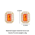 Golden square earrings with orange zircon and white stone accents for women - 8.2x6.1mm / Orange Red
