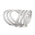 Close-up of a silver geometric hollow ring featuring a modern multi-layer parallel band design - Adjustable Open / Silver Color (Multi-layer Architectural)