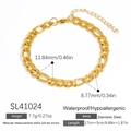 18k vergoldetes Edelstahl Figaro Kettenarmband mit verstellbarem Verlängerungsglied - SL41024-Figarokette