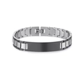 Men's two-tone silver and black stainless steel chain bracelet with rectangular plate - Style 6 / Two-tone Black