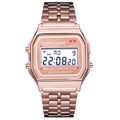 Luxurious rose gold digital watch with square metal band and crystal-studded dial detail - Rose Gold Square Digital Watch