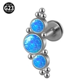 G23 titanium labret stud featuring blue opal stones in a curved triangle pattern - G23 Titanium 1.2*6mm / Style 18-Dark Blue Opal (OP05)