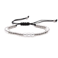 Bracciale intrecciato regolabile con perle in rame da 4mm e perle finte da 6mm - Argento
