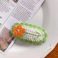 Pince à cheveux BB au crochet faite main avec motif floral orange et bordure verte - 1-Vert Grande Fleur